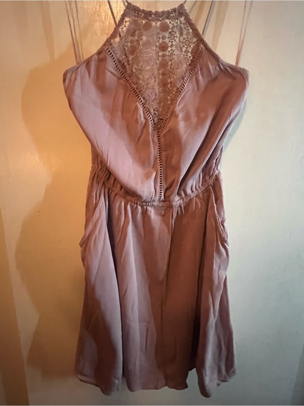 Kendall & Kylie Mauve Halter Lace Yoke Mini Dress